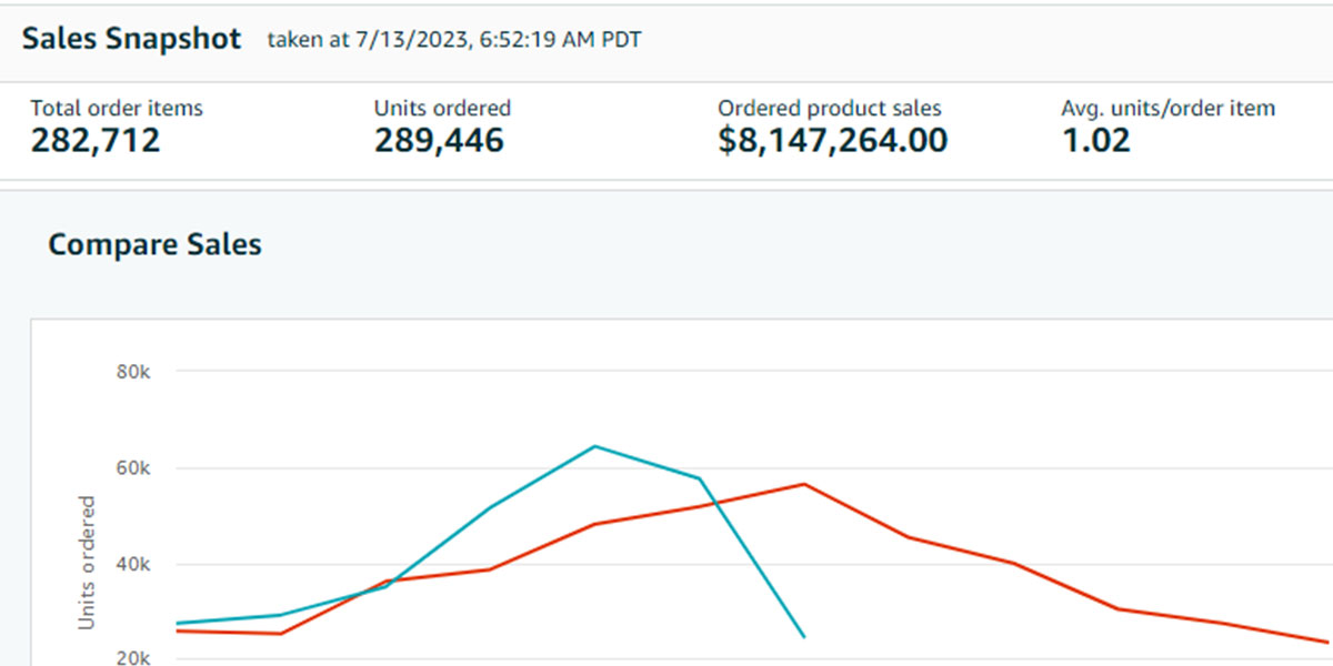 Seller Central sales snapshot for an athletic clothing brand